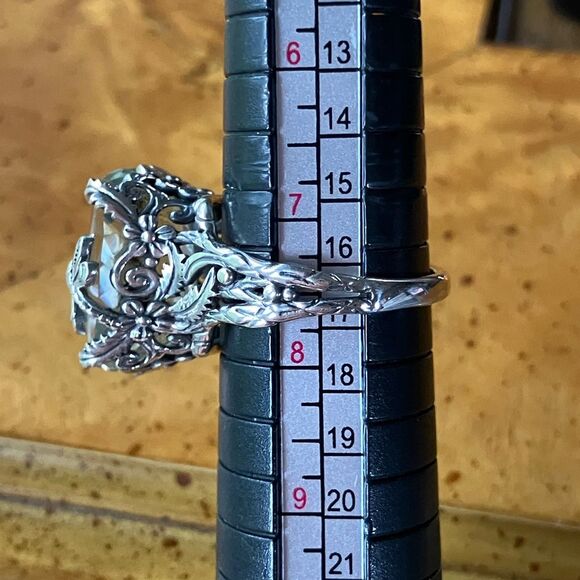 Natural Prasiolite Green Amethyst Sterling Silver Butterfly Ring Size 7.5 - Picture 8 of 9